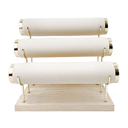 Detachable Bracelet Holder, Three Tier Racks Jewelry Display Stand, Stylish Velvet Wrist Watch Organizer, Beige - color: Beige