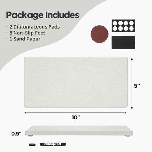 2PCS 10"x 5" Large Bathroom Sink Vanity Trays, Water Absorbing Diatomite Stone Quick Drying Mat for Kitchen Counter, Dish Rack Dispensers Sponge Holder Caddy Organizer, Beige, 10"x 5" - color: 2 Pack - Greige, size: 10" x 5"