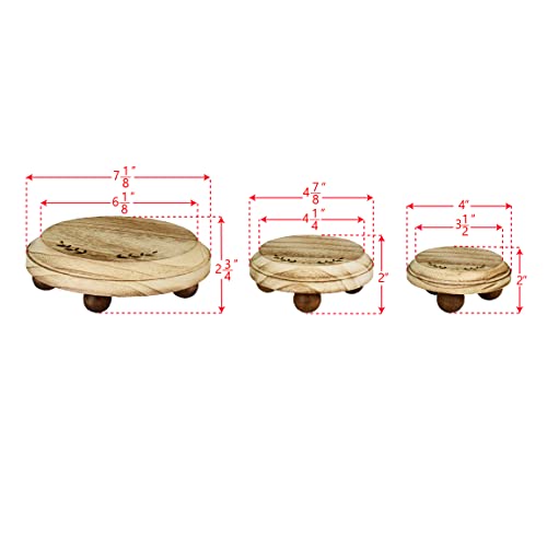 MOOCA 3 Pcs Set Stackable Round Wooden Display Riser, Small Wood Risers for Decor, Pedestal Stand for Home Kitchen, Collection Display, Showcase, Garden and Store - color: Oak, 3 Pcs, Round Shape