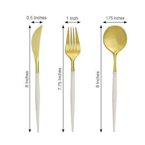 Efavormart 24-Pack 8" Gold and Ivory Disposable Plastic Silverware; Timeless Dual-Tone Heavy-Duty Cutlery for Vintage Weddings, Thanksgiving Feasts and Heritage Banquets - color: Gold/Ivory, size: 8"
