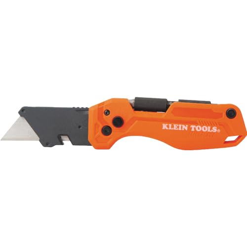 Klein Tools 44304 Folding FLICKBLADE Utility Knife, Compact, Removable Impact Driver, 1/4-Inch Nut Driver and #2 Phillips Bit - style: Flickblade w/ Driver