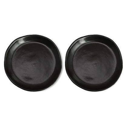 RoRo 7" Hand Made Ceramic Appetizer Plates – Matte Black Stoneware, Set of 2 Modern Minimalist Design, Perfect for Tapas, Sushi, Bruschetta, Microwave, Oven & Dishwasher Safe - size: 7 inches