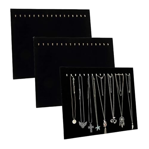 Pack of 3 Necklace Chain Holder, Black Velvet Necklace Display Board, 17 Hooks Necklace Display Stand, Jewelry Display for Vendors, Display Stands for Craft Fairs, Jewelries Shows, Boutique Displays