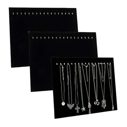 Pack of 3 Necklace Chain Holder, Black Velvet Necklace Display Board, 17 Hooks Necklace Display Stand, Jewelry Display for Vendors, Display Stands for Craft Fairs, Jewelries Shows, Boutique Displays