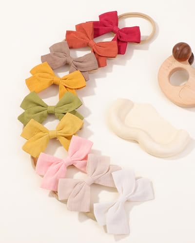 jollybows 20pcs Baby Girls Nylon Hair Bows Headbands Linen Hair Bands Elastic Hair Accessories for Kids Infants Newborn - color: 1- 20PCS baby bows