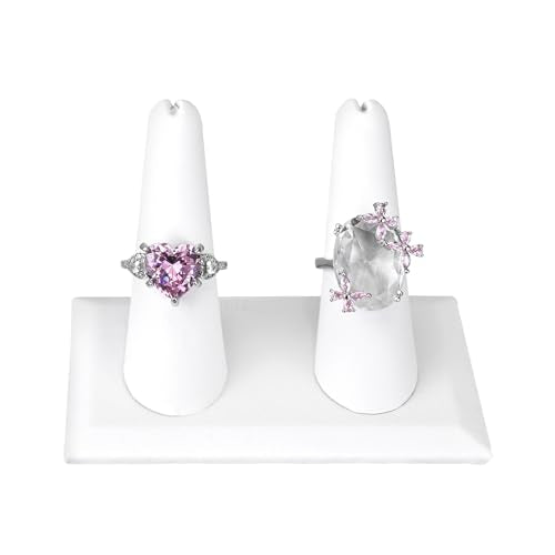 MOOCA 2 Pcs Set 2-Ring Organizer for Showcase Display Ring Finger Holder Jewelry Display Stands Showcase Jewelry Storage Counter, White PU Leatherette, 3 1/2 W x 2 D x 2 1/8 H inch - color: White Faux Leather, Long Finger