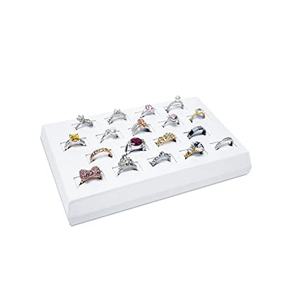 MOOCA 18 Slots Ring Tray Display, Slotted Ring Showcase Display Jewelry Organizer Stand, Jewelry Holder for Showcase, Premium White Leatherette - color: White Faux Leather, 18 slots