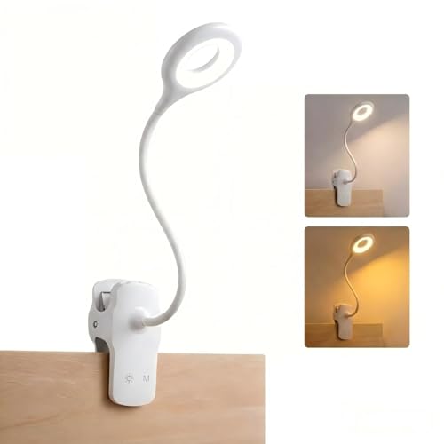 LACOKI Clip on Rechargeable Reading Light for Bed, 3 Color x 3 Brightness 28 LEDs Desk Light, Eye-Caring Desk Lamp with Clamp for Headboard, Table, Desk