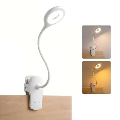 LACOKI Clip on Rechargeable Reading Light for Bed, 3 Color x 3 Brightness 28 LEDs Desk Light, Eye-Caring Desk Lamp with Clamp for Headboard, Table, Desk