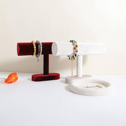 Bracelet T Bar Display for Selling, Wahtch Stand Jewelry Display, Velvet Bangle Holder Organizer【Beige】 - color: Beige