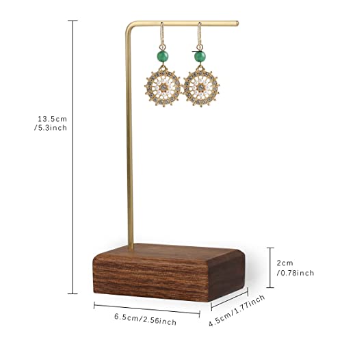 brass earring display stands for selling, wooden ear ring holders for jewelry, single stud holder jewelry display【Walnut brass earring stand Height 5.31"】
