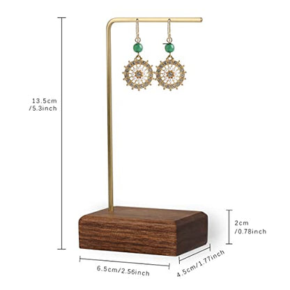 brass earring display stands for selling, wooden ear ring holders for jewelry, single stud holder jewelry display【Walnut brass earring stand Height 5.31"】