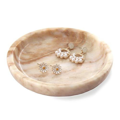 Small Natural Marble Jewelry Tray Key Plate Holder Dish Trinket Decor Catch All Bowl for Ring Earring Stone Gift for Women Daugther,Calacatta Glod,5.5" - color: Calacatta Glod
