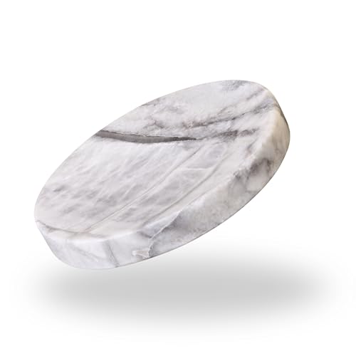 Natural Round Marble Dish Tray— Luxurious Grey Marble, Hand-Honed Matte, Resin-Free Multi-use for Home Decor, Jewelry, Trinket Tray, Soap Dish, Dispenser Base, Key Holder (4.7'', Grey)
