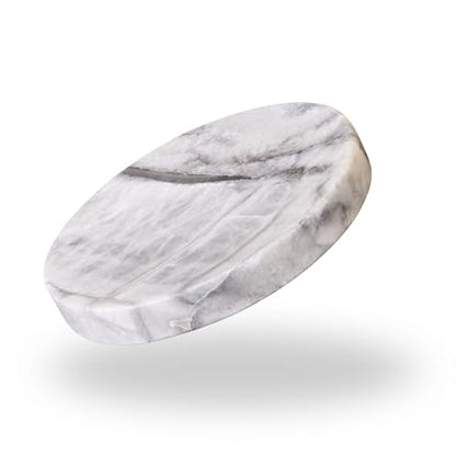 Natural Round Marble Dish Tray— Luxurious Grey Marble, Hand-Honed Matte, Resin-Free Multi-use for Home Decor, Jewelry, Trinket Tray, Soap Dish, Dispenser Base, Key Holder (4.7'', Grey)