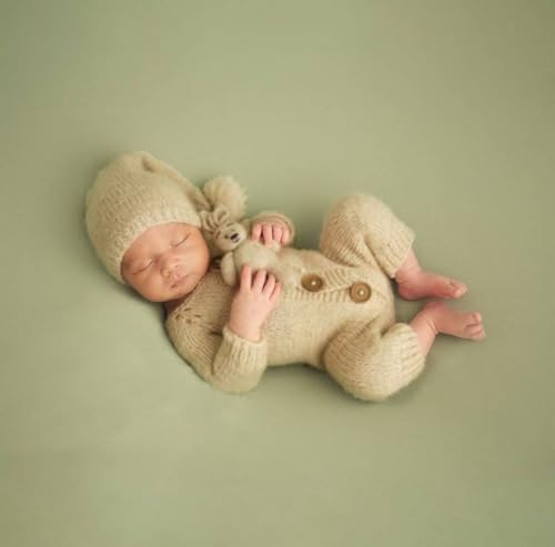 Newborn Baby Photography Props Outfits Cute Mohair Hat Romper Set Infant Baby Boy Girl Photoshoot Props Costume Set ﻿ - color: Beige