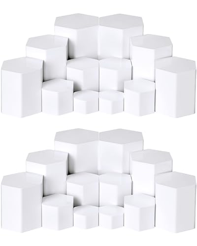 Jetec Hexagonal Jewelry Display Risers Hexagonal Market Display Risers Stands Acrylic Showcase Acrylic Stand for Jewelry Model Figures Decoration, 6 Sizes(White,6 Pieces) - color: White
