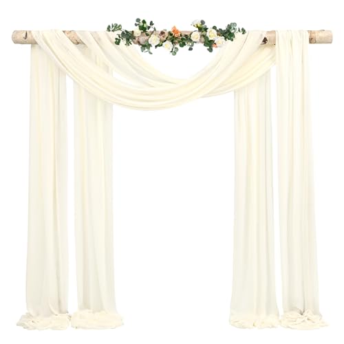 Wedding Arch Draping Fabric,1 Panel 28" x20ft Ivory Wedding Arch Drapes for Ceremony Chiffon Fabric Drapes Arbor Drapery Wedding Arch Decorations for Reception Sheer Backdrop Curtains for Party Swag - color: Ivory, size: 28"w X 240"l (Pack of 1)
