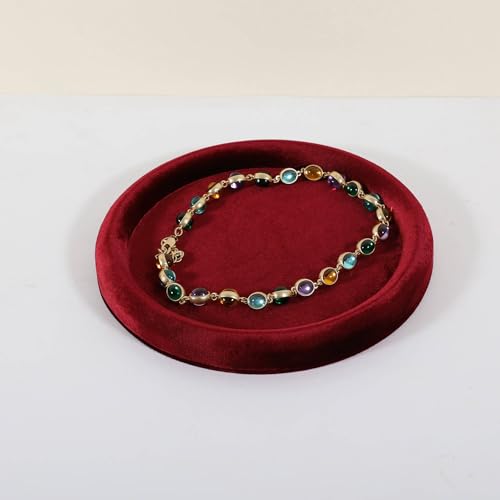 Velvet Jewelry Display Tray, Round Jewelry Organizer Plate, Empty Jewelry Showcase Tray for Necklaces, Bracelets, Rings, Earrings【Red-Medium, 7.9 x 7.9 in 】 - color: Red, size: 7.9 x 7.9 in