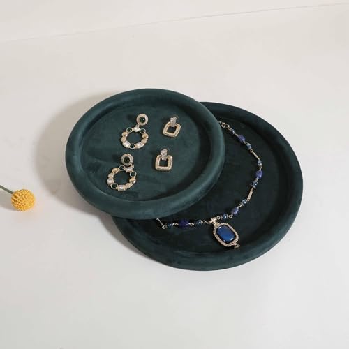 Velvet Jewelry Display Tray, Round Jewelry Organizer Plate, Empty Jewelry Showcase Tray for Necklaces, Bracelets, Rings, Earrings【Green-Medium, 7.9 x 7.9 in】 - color: Green, size: 7.9 x 7.9 in