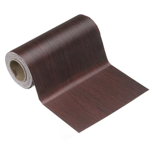 HARFINGTON Wood Grain Wallpaper Border 5" x 16.4ft PVC Self-Adhesive Textured Frame Sticker Waterproof Wall Decorative Wallpaper for Floor Door Table Cabinets Desk, Red Wood - color: Red Wood, size: 5" x 16.4ft