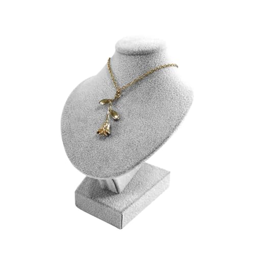 Mini Pendant Jewelry Display Stand Bust White PU Holder Black Velvet Mannequin Necklace Stand Wooden Portrait Model 12cm (Gray) - color: Gray