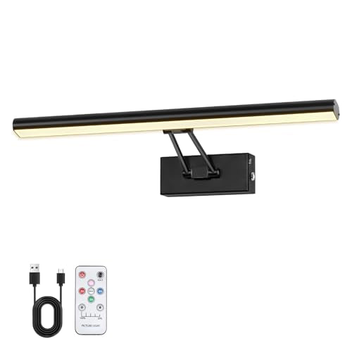 Picture Light, 16 inches Art Light, Picture Light Battery Operated,3CCT Picture Lights for Wall,Battery Operated Wall Lights,Gallery Light for Wall,Photo,Library (Matt Black) - color: Matt Black, size: 16inches