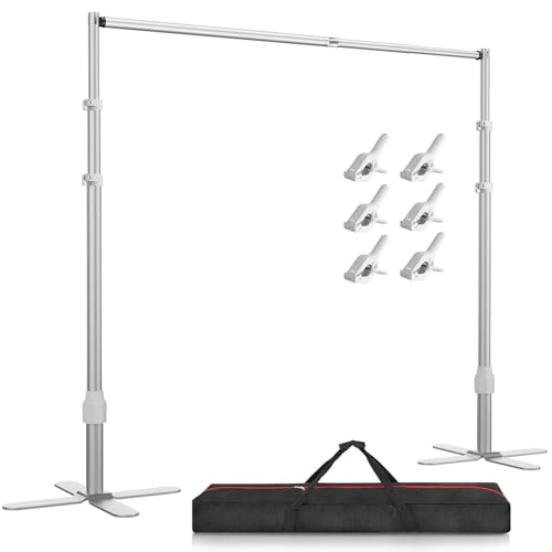 EMART Backdrop Stand Heavy Duty 10x10Ft, Pipe and Drape Photo Background Photography Kit, Adjustable Metal Frame with X-Shaped Base for Wedding Birthday Party Decoration - color: Silver
