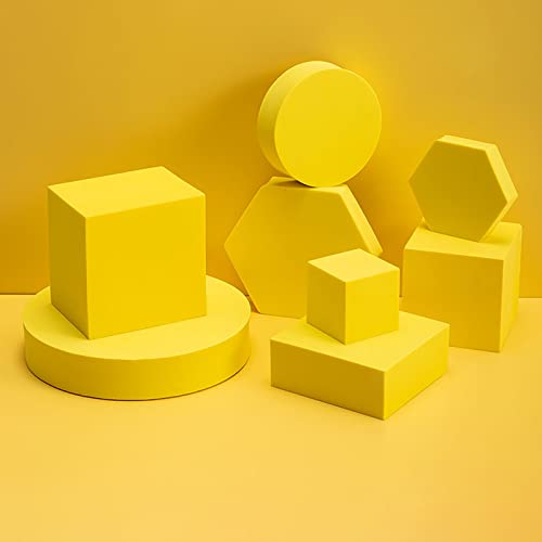 8PCS Geometric Cube Photo Props Set, Hard Foam Photography Background Props for Goods, Crafts, Lipstick, Jewelry, Cosmetics, Makeup Tools, Food (Yellow) - color: Yellow