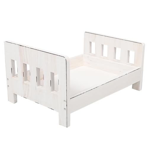Cabilock Newborn Photography Prop Bed, Handcrafted Rustic Wooden Baby Photo Bed, Detachable Studio Photoshoot Props, 16. 53 X 11. 22 X 8. 46 Inches, White - color: White