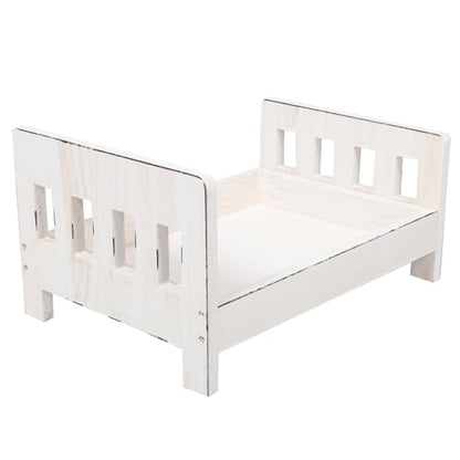 Cabilock Newborn Photography Prop Bed, Handcrafted Rustic Wooden Baby Photo Bed, Detachable Studio Photoshoot Props, 16. 53 X 11. 22 X 8. 46 Inches, White - color: White