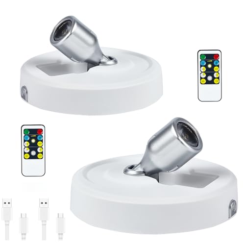 Wireless LED Spot Light Indoor, Rechargeable Led Light Stick Up Lights with Remote, Plant Spotlight Indoor, Mini Spotlight Dimmable Accent Lights for Lighting up Paintings Pictures - color: Rechargeable White-S, size: 2 Pack