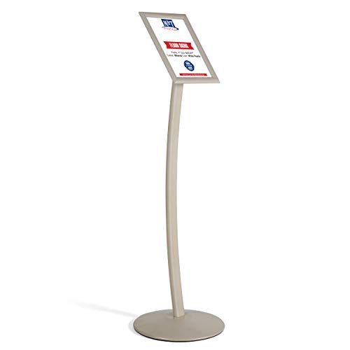 M&T Displays Curved Menu Board, 8.5x11 Pedestal Sign Holder White Pearlic Floor Standing Aluminum Front Loading Easy Open Poster Message Advertisement Holder For Restaurant Cafe Hotel - color: White Pearlic, size: 8.5x11
