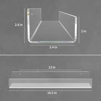 NIUBEE 16.5-Inch Acrylic Floating Bookshelves, 2-Pack, Clear Modern Wall Shelves for Child/Toddler， Invisible Ledge Book Shelves for Nursery/Kids Room/Playroom/Small Spaces. - size: 16.5inches