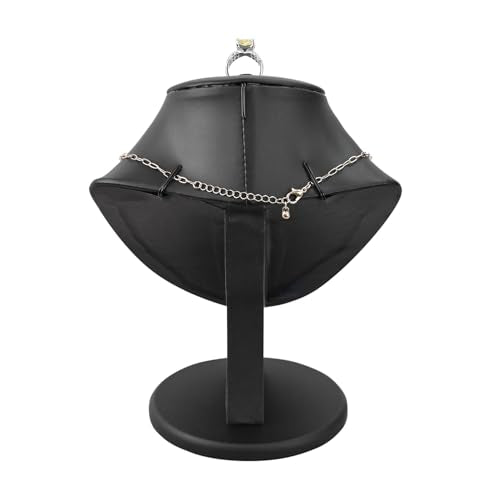 MOOCA 3 Pcs Set Black PU Faux Leather Combination Display Jewelry Stand Bust for Necklaces, Earrings, Rings, Jewelry Display For Vendors - color: Black PU Faux Leather, 3 pieces