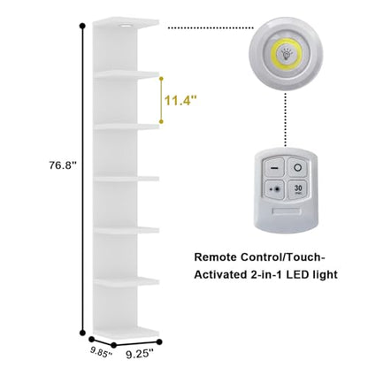 LitaEther Versatile 7 Tier Wall Shelf Unit,White Lack Wall Shelf,Display Floating Shelf with LED Remote Control Light - color: White, size: 7 Tier