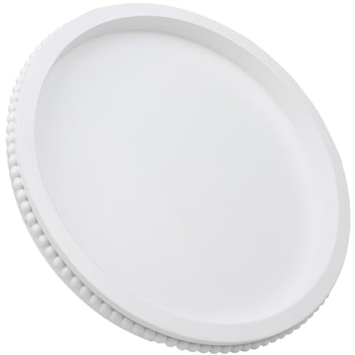 Hrastany Round Wood Serving Tray with Beaded, 13” Rustic Wooden Decorative Coffee Table Tray for Centerpiece, Ottoman, Farmhouse Circle Trays for Counter, Living Room, Home Decor (White) - color: Round White, size: 13"