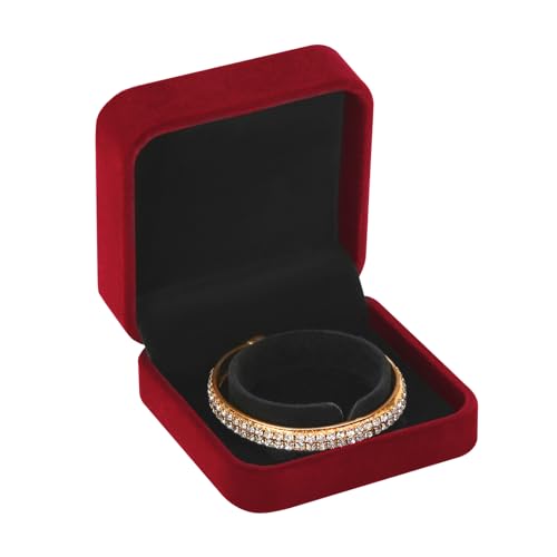 LETURE 4 Pieces Classic Velvet Bracelet Bangle Pendant Necklace Gift Box, Travel Jewelry Box Display Storage Case for Gift, Wedding, Engagement, Proposal, Birthday (4PCS Bracelet-RED) - color: 4PCS Bracelet-RED