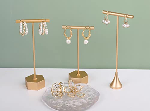 Gold Metal 2pcs T Bar Earring Retail Display Stand for show, Tabletop Jewelry Tower Holder for Girl Women【Gold-Hexagon Base 2pcs Height 4.5" and 5.3"】 - color: A3/Gold Hexagon Base 2pcs Height 4.5" and 5.3"