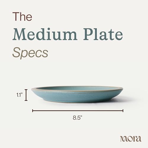 MORA Medium Plates Set of 4, 8.5 inch Ceramic Pottery Salad Plates - Microwave, Oven and Dishwasher Safe - Iris - color: Iris