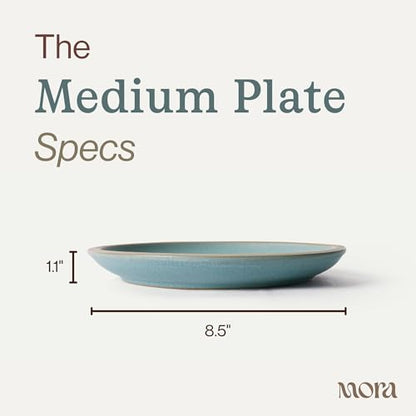 MORA Medium Plates Set of 4, 8.5 inch Ceramic Pottery Salad Plates - Microwave, Oven and Dishwasher Safe - Iris - color: Iris