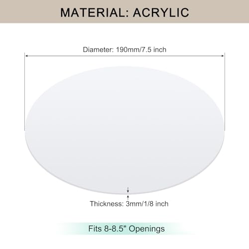 Lampshade Diffuser, 7.5" Diameter Round Diffuser Lamp Shade for Drum Style Lampshades Pendants Softening Light, DIY Light Fits 8-8.5" Openings, Frosted White Acrylic - size: 7.5"