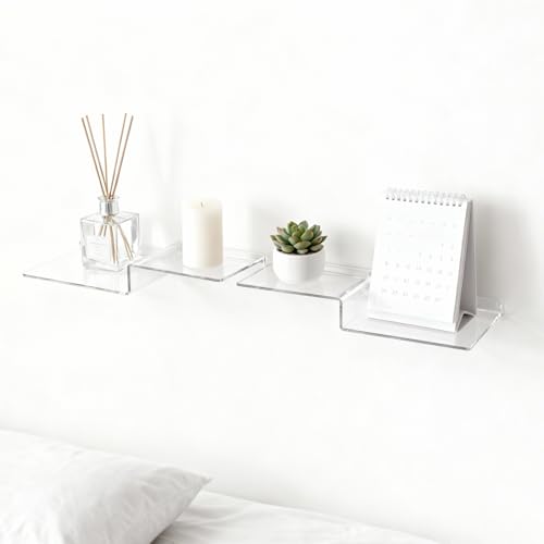 SetGame 2-Pack Acrylic Shelves Z-Shaped Display Stand Wall Mounted, 12 Inch Wall Storage Organizer for Toys, Books, Plants, Photos Album, Suit for Office, Living Room, Room Decor (Clear) - color: Clear