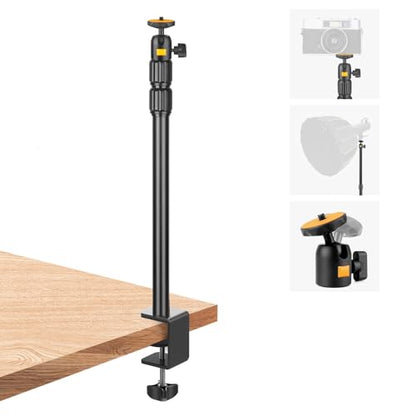Camera Desk Mount Webcam Stand with 360° Ball Head, Adjustable Table Light Stand 14"-33", Tabletop C Clamp for DSLR Camera, Ring Light, Live Streaming, Photo Video Studios