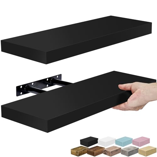 Sorbus Floating Shelves for Wall – 16 Inch Floating Shelf for Kitchen, Bedroom, Living Room, Bathroom, Home & Wall Decor - Mounted Bathroom Shelves with Invisible Brackets (Black, 2 Pack) - color: Black, size: 2 Pack