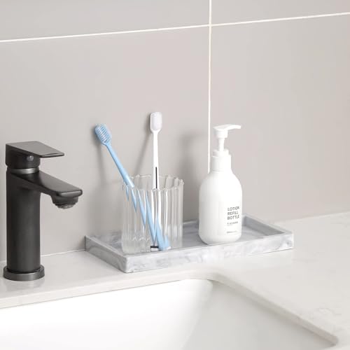 Bathroom Tray, Small Vanity Tray Silicone Soap Dish Sponge Holder Kitchen Sink Organizer Bathroom Accessories for Countertop, Toilet, Shower, 2 Pack, Marble Grey - color: Marble Gray, size: 7.9" x 4" and 9.8" x 4.7" (pack of 2)