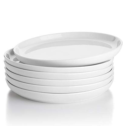 Sweese 7.4 Inch Porcelain Dessert Plates, Set of 6 - Stackable, Microwave Oven Safe - White - color: White, size: 7.4 Inch