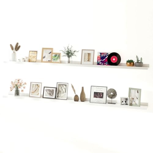 White Floating Shelves for Wall Decor, Long Wall Mounted Storage Shelf for Bedroom, Living Room, Bathroom, Kitchen, Nursery, Display Picture Ledge Shelf with Lip Set of 2-71 Inches, White - color: White, size: 70.9in