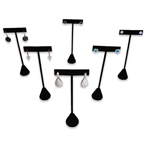 6Pcs Set Earring T Stand Display Set, Jewelry Display Stand for Showroom and Tradeshow Showcase Displays, various materials, 4 1/2 H in; 5 3/4 H in; 6 3/4 H in (Black Velour) - color: Black Velour