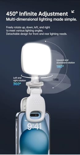 Mini LED Light for Phone, Camera & Laptop - Clip-On Portable Selfie Light, USB Rechargeable with Adjustable Brightness & 3 Color Modes – Perfect for Vlogging, Streaming, Video Calls, Photos (White)